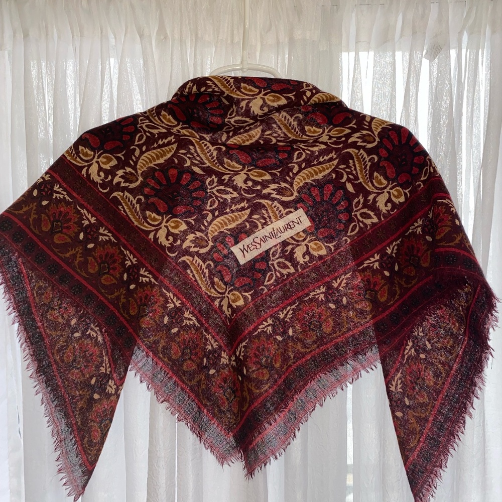 Vintage Yves Saint Laurent YSL Woven Wool Fringe Scarf / Shawl / Wrap